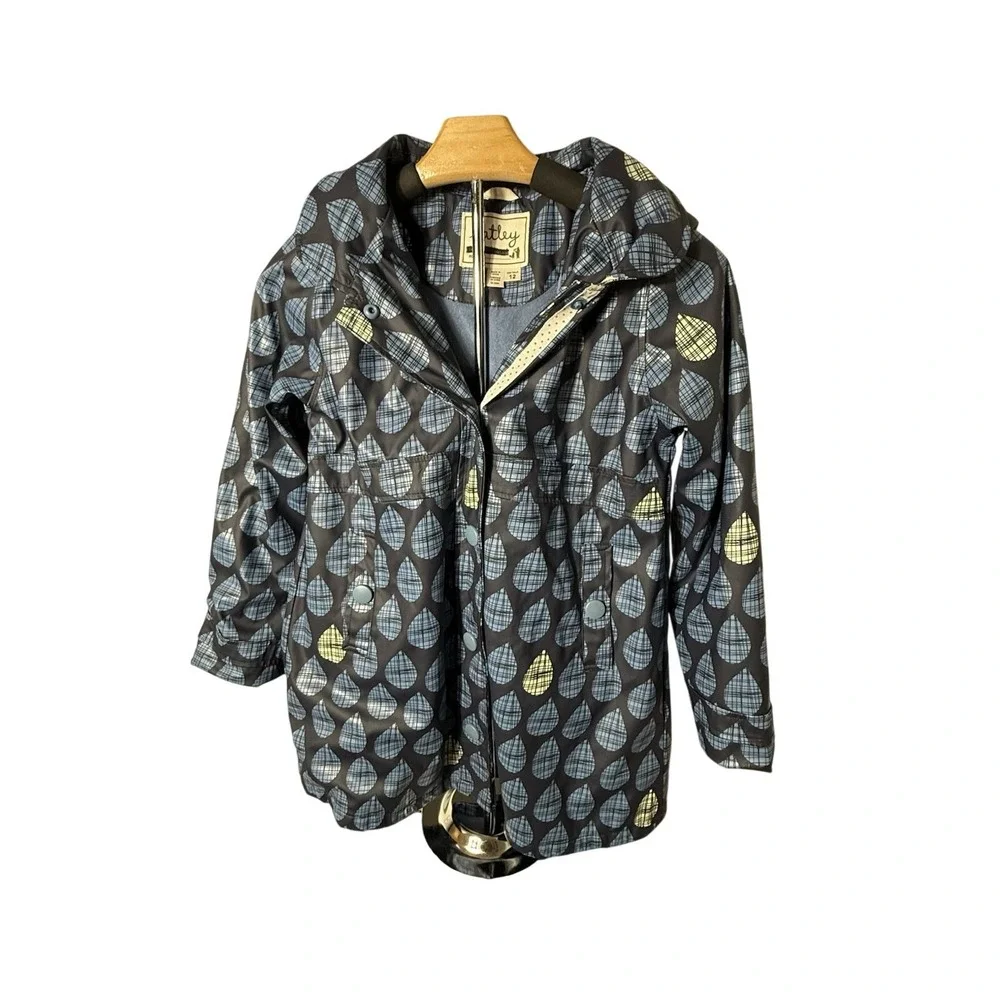 Hatley Raincoat Girls Size 12 Blue Plaid Raindrop‎ Fleece Lined Hooded Jacket