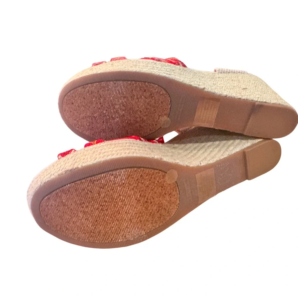 Lucky Brand Women's Red Woven Espadrille Wedge Sandals Size 9.5 ankle strap boho