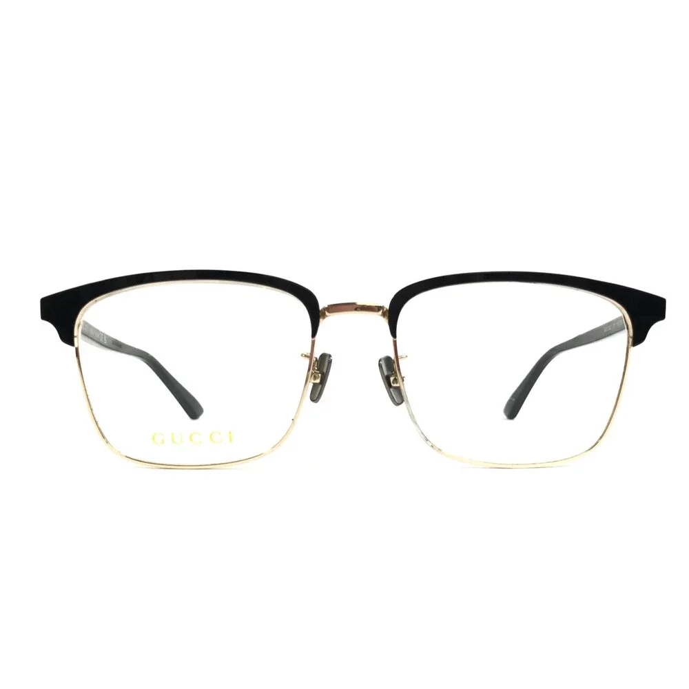 Gucci Eyeglasses Frames GG0130OZ 001 Shiny Black Gold Square Full Rim 53-18-145