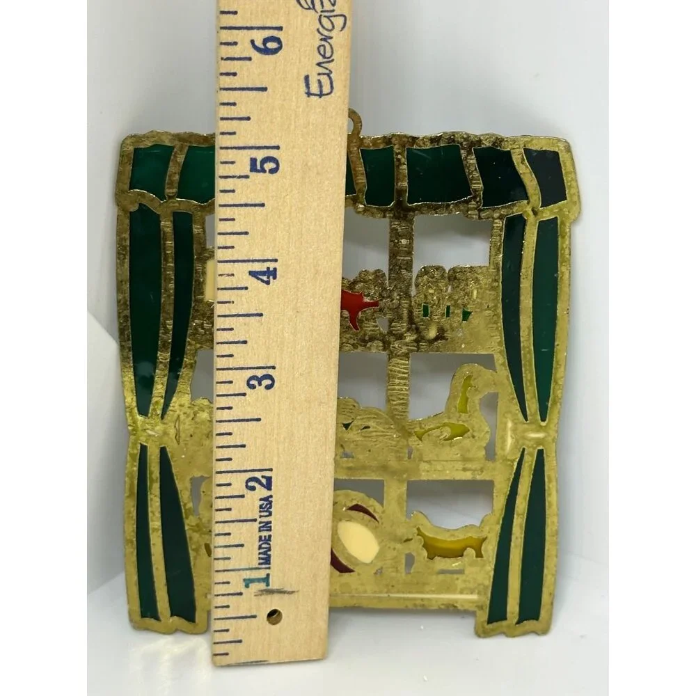 VTG‎ Enamel Metal Christmas Ornament Window Toys Design Theme Square Suncatcher