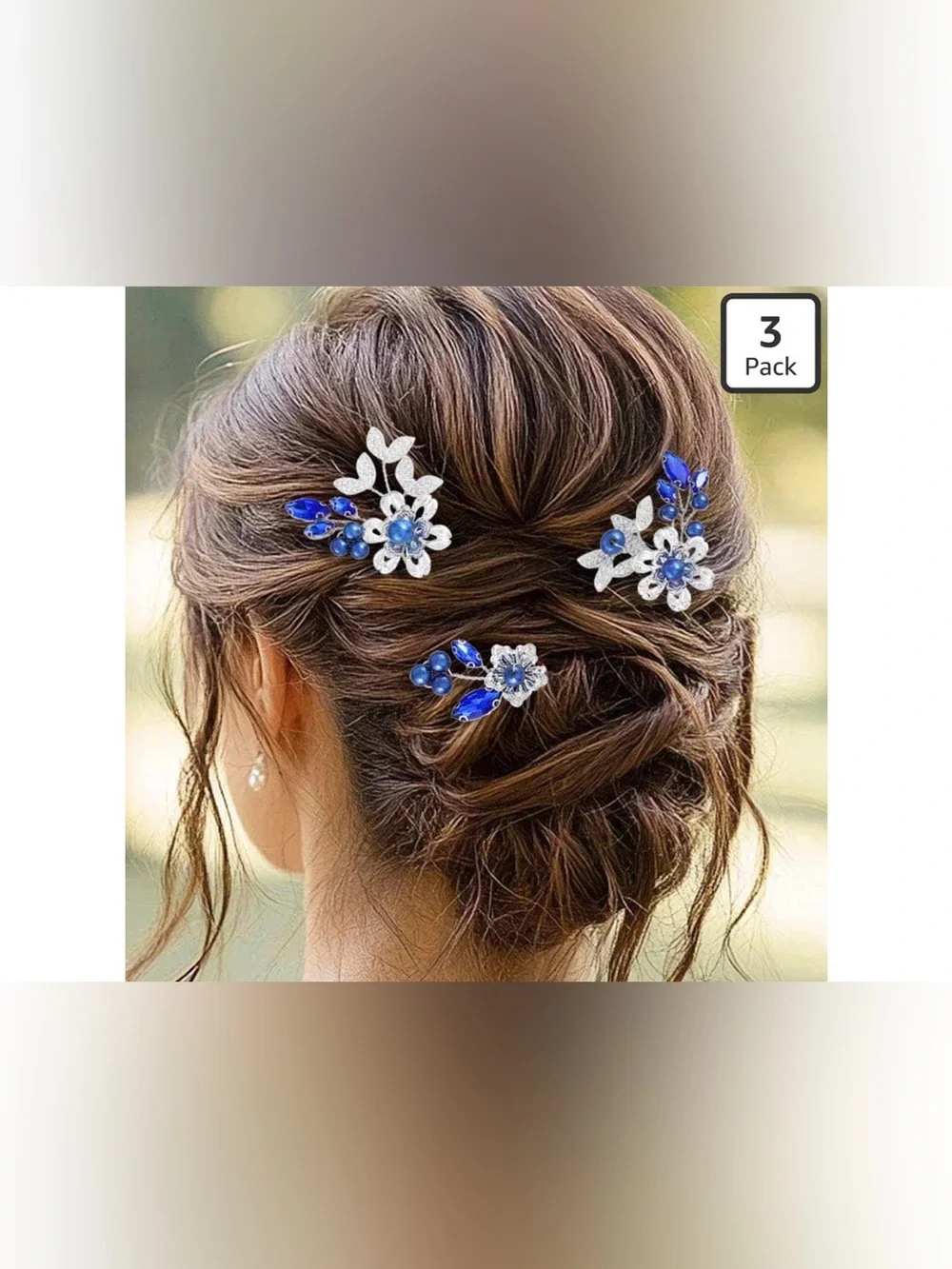 Blue Floral Crystal Hair Pins