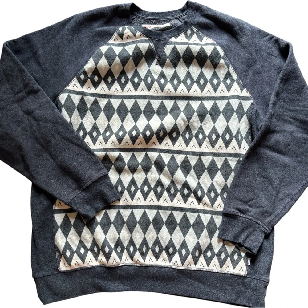 Levi's  Mens L‎ Crewneck Sweatshirt Gray Diamond Pattern Pullover