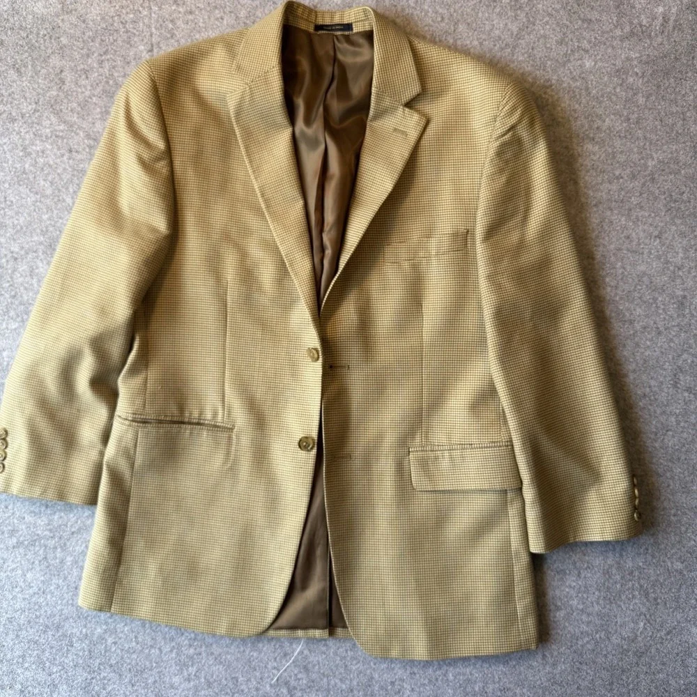 Club Room Mens Blazer Sport Coat Tan Brown Houndstooth Plaid Macy's 2-Button 44R