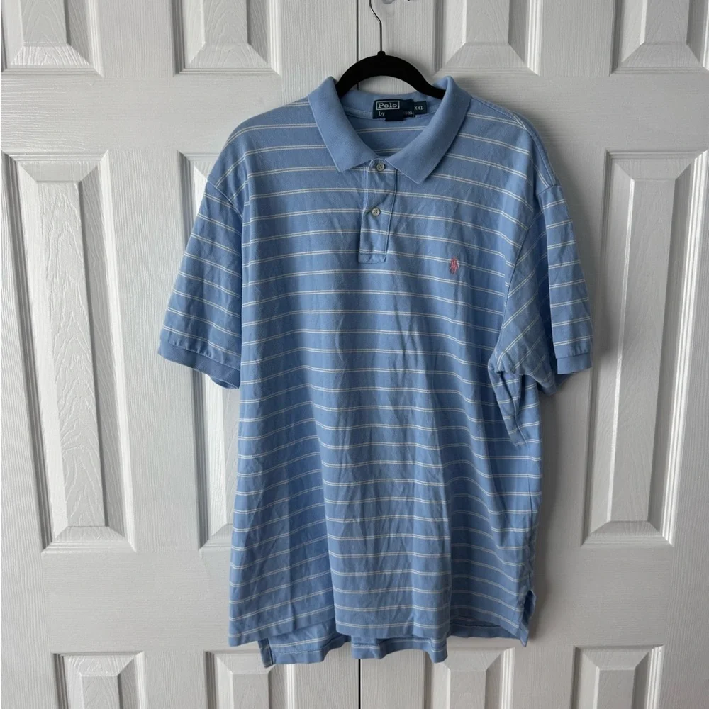 Polo Ralph Lauren Light Blue & White Striped Polo Shirt XXL Pink Pony