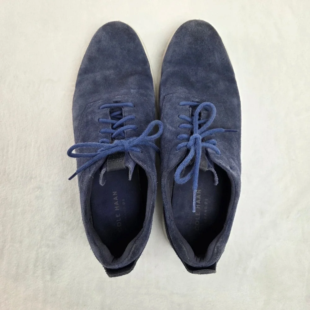 Cole Haan Grand OS Men‎ Navy Blue Suede Plain Toe Oxford Shoes Lace Up