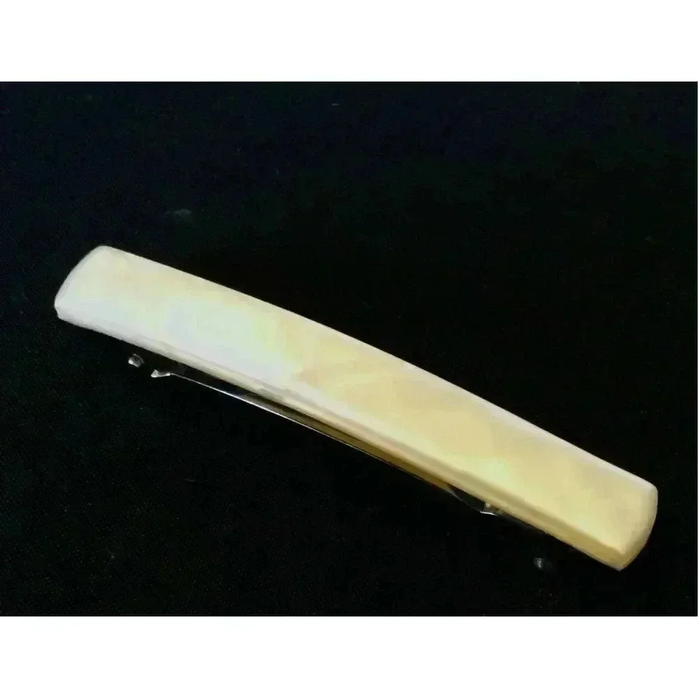 Vintage Womens Ivory Mother of‎ Pearl Look Clasp Rectangle Barette Hairpins Clip