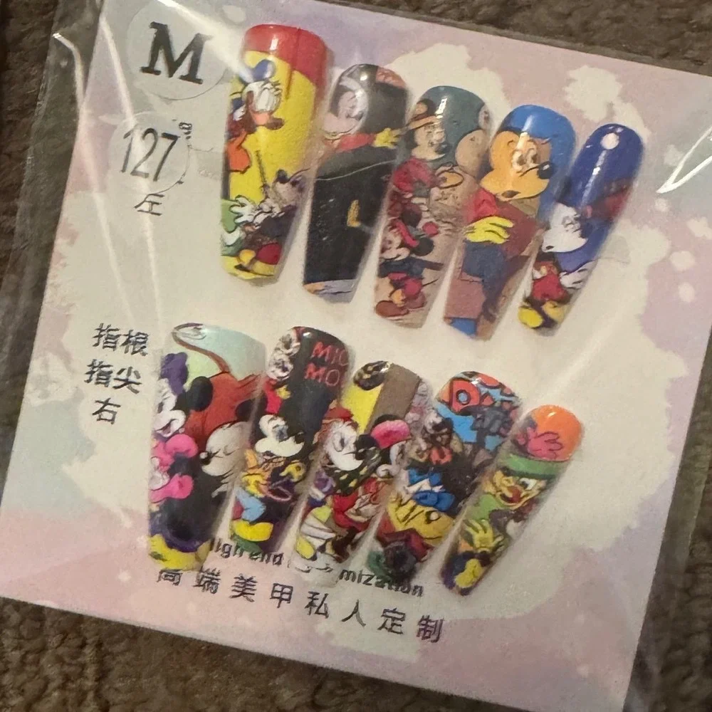 Cartoon Character Press-On Nails – Multi-Color Fun Set