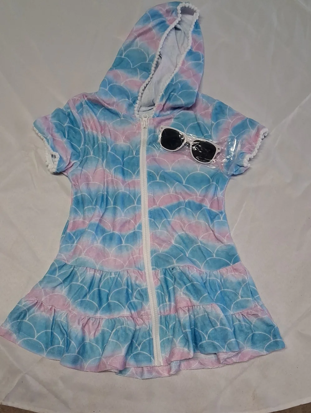 NWTvGirls 4T Hooded Zip Dress in Pastel Blue & Pink With White Sunglasses