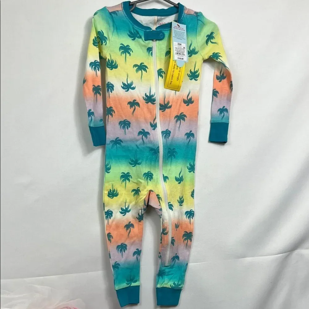 Cat & Jack palm tree one piece cotton Pajamas zip up size 24 months New
