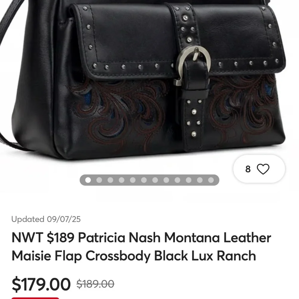 Patricia Nash, Boho Style Montana Leather Maisie Flap Crossbody Black Lux Ranch