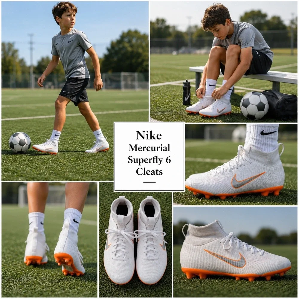 Nike Mercurial Superfly 6 Academy MG Kids Soccer Cleats White Orange AH7339-107
