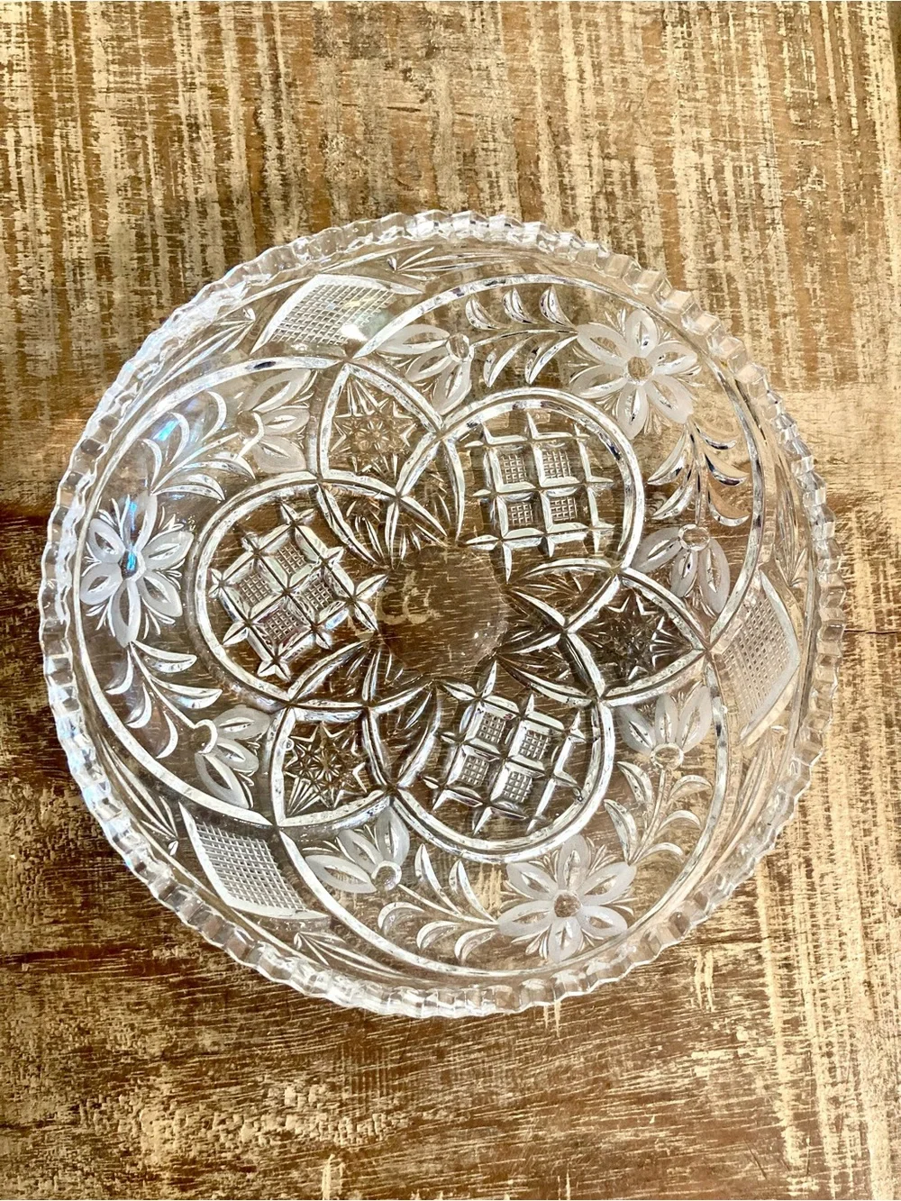 Cut Glass Floral Pattern With Sawtooth Edge 6”