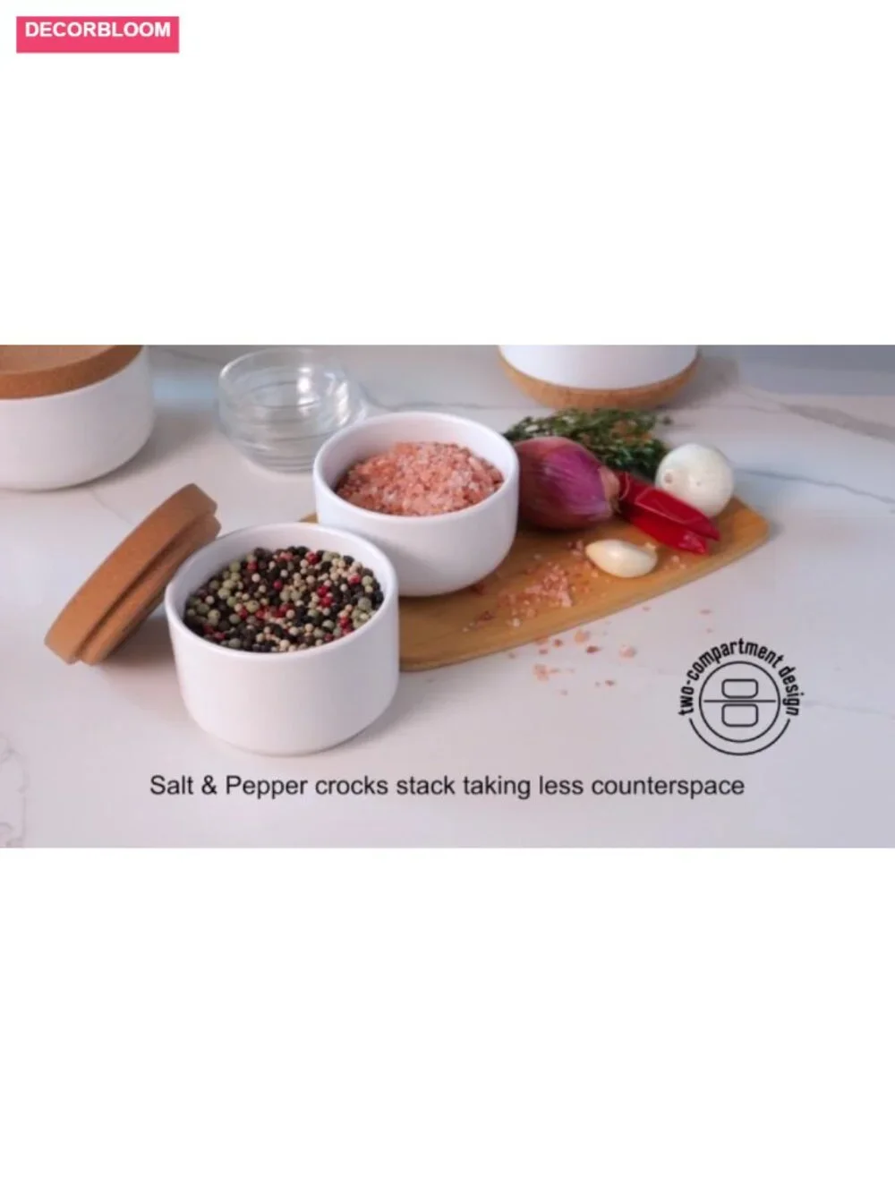 Large 2-Compartment Produce Bowl with Cork Lid Extends Freshness