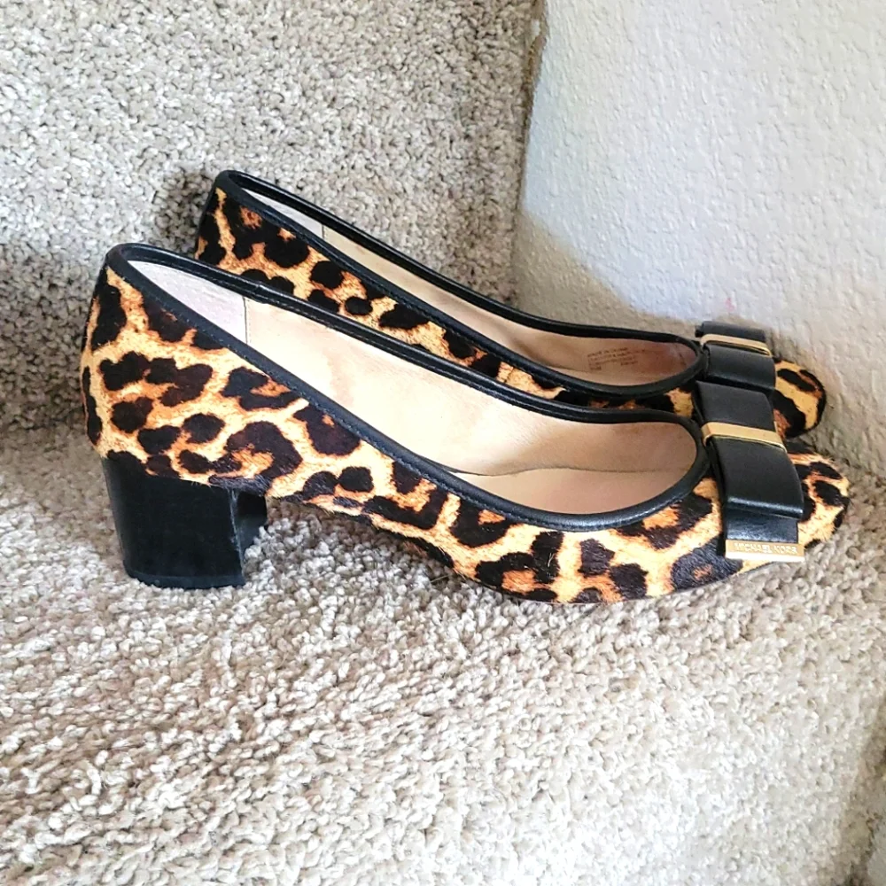 Michael Kors Brown and Black Heels with Leopard Print in Calf Hair.size 7.5