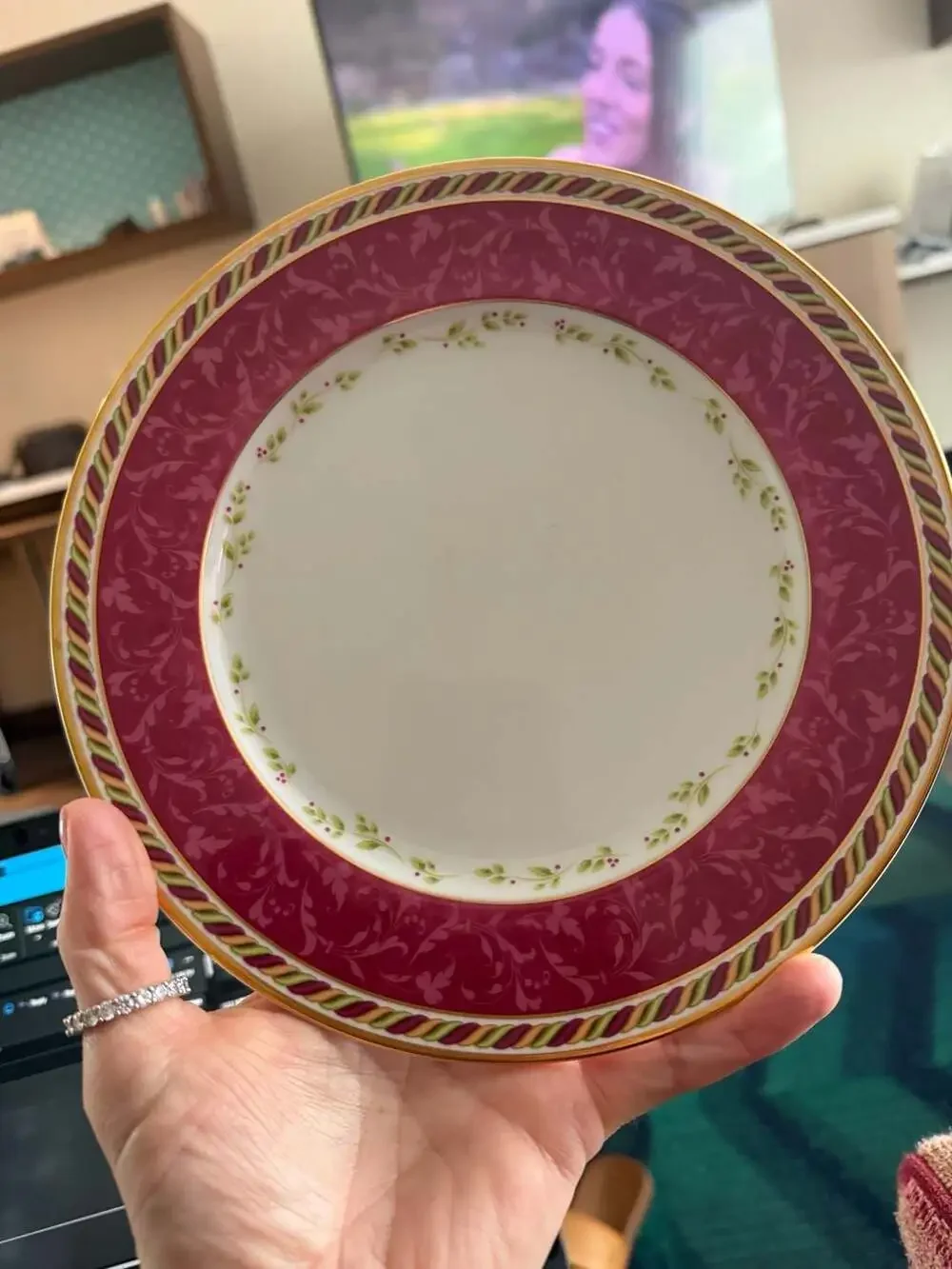 Royal Albert Seasons of Colour Red Salad Plate with Gold Trim