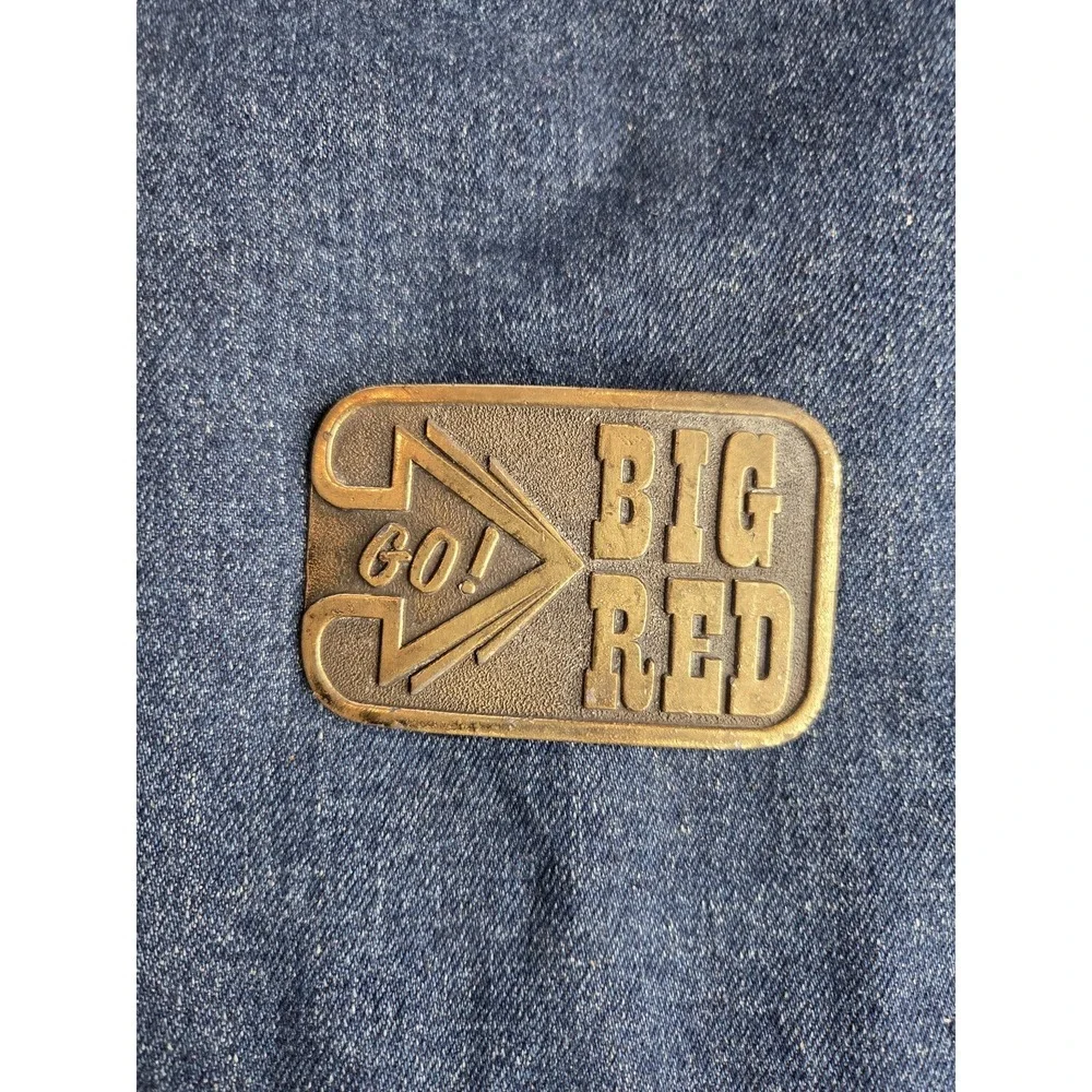Vintage Go Big Red Solid Brass Belt Buckle Nebraska Football