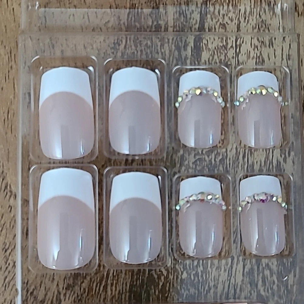 2/$16 Rhinestone French Manicure Press On Nails