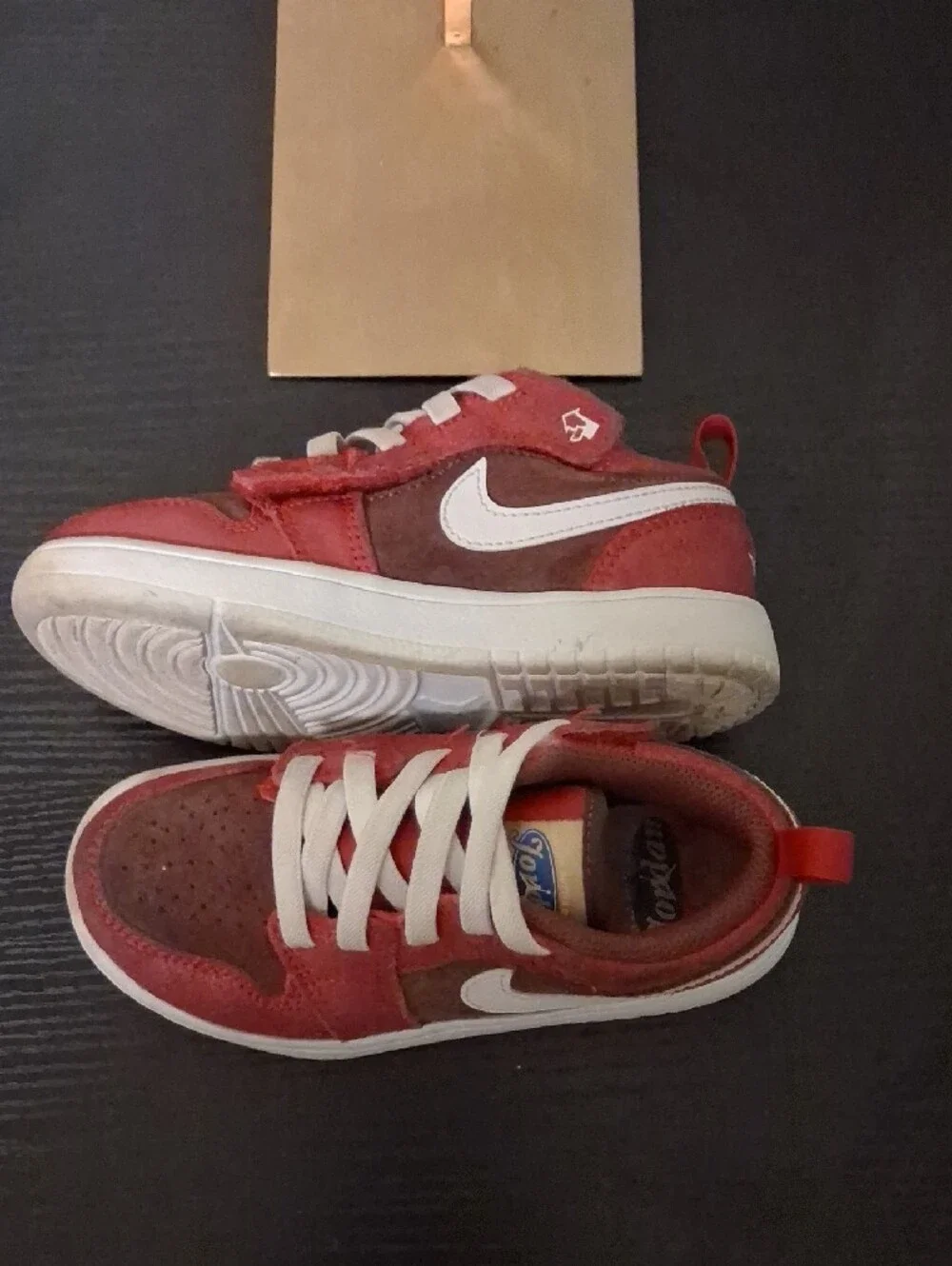 Jorfans  Red and White Suede  Low-Top Sneakers 12C