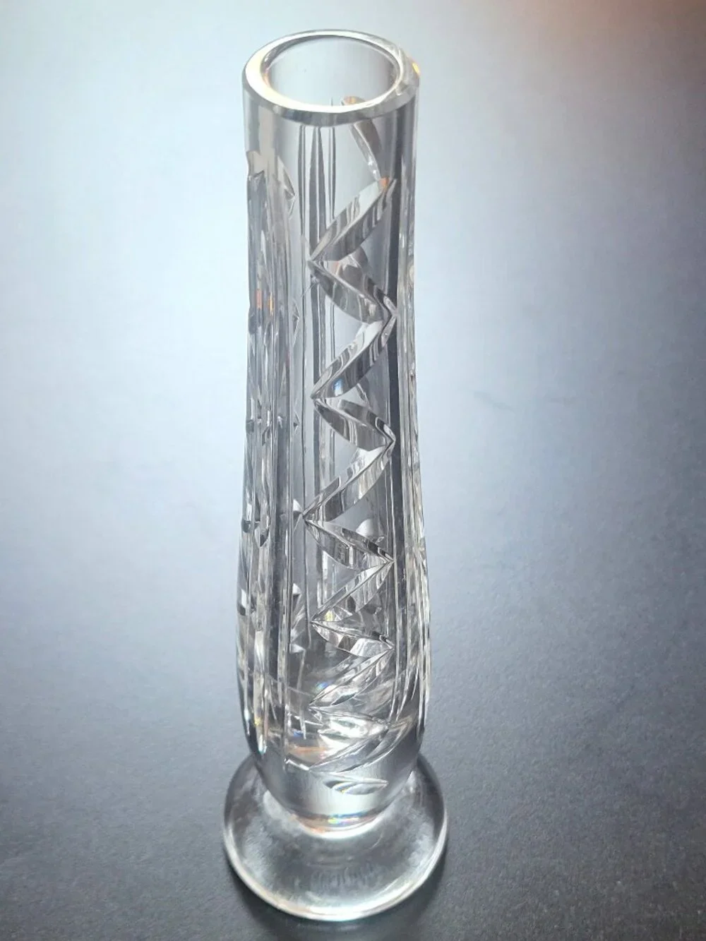 Waterford Crystal 7” Tall  Footed Bud Vase ZigZag Leaf Cuts Vntg ☘️  Ireland EUC