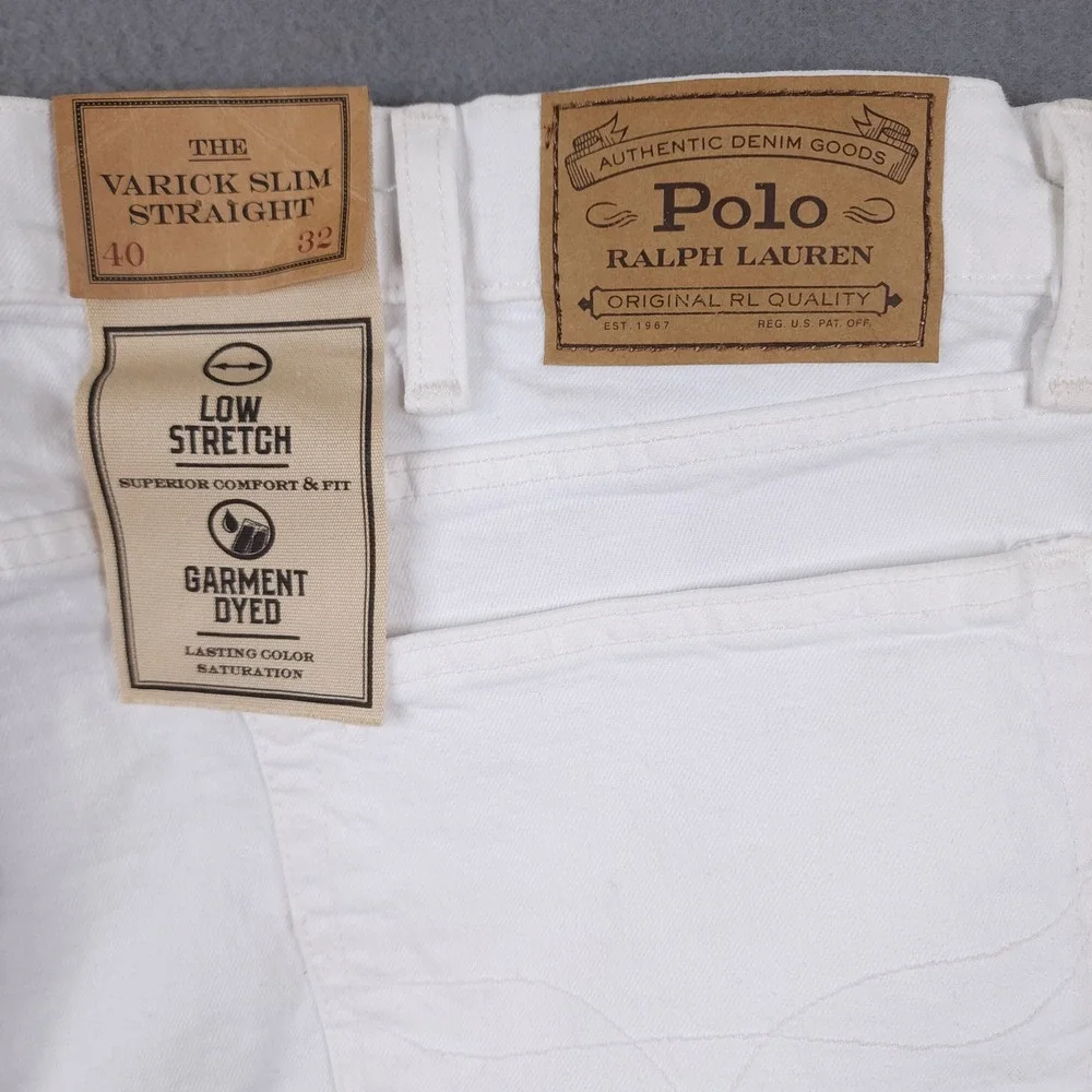 Polo Ralph Lauren Varick Slim Straight White Garment Dyed Stretch Jean Men 40x32