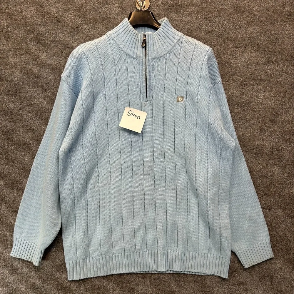 Vintage Southpole Knit 1/4 Zip Sweater Men's Blue Ribbed Pullover Y2K Size XL