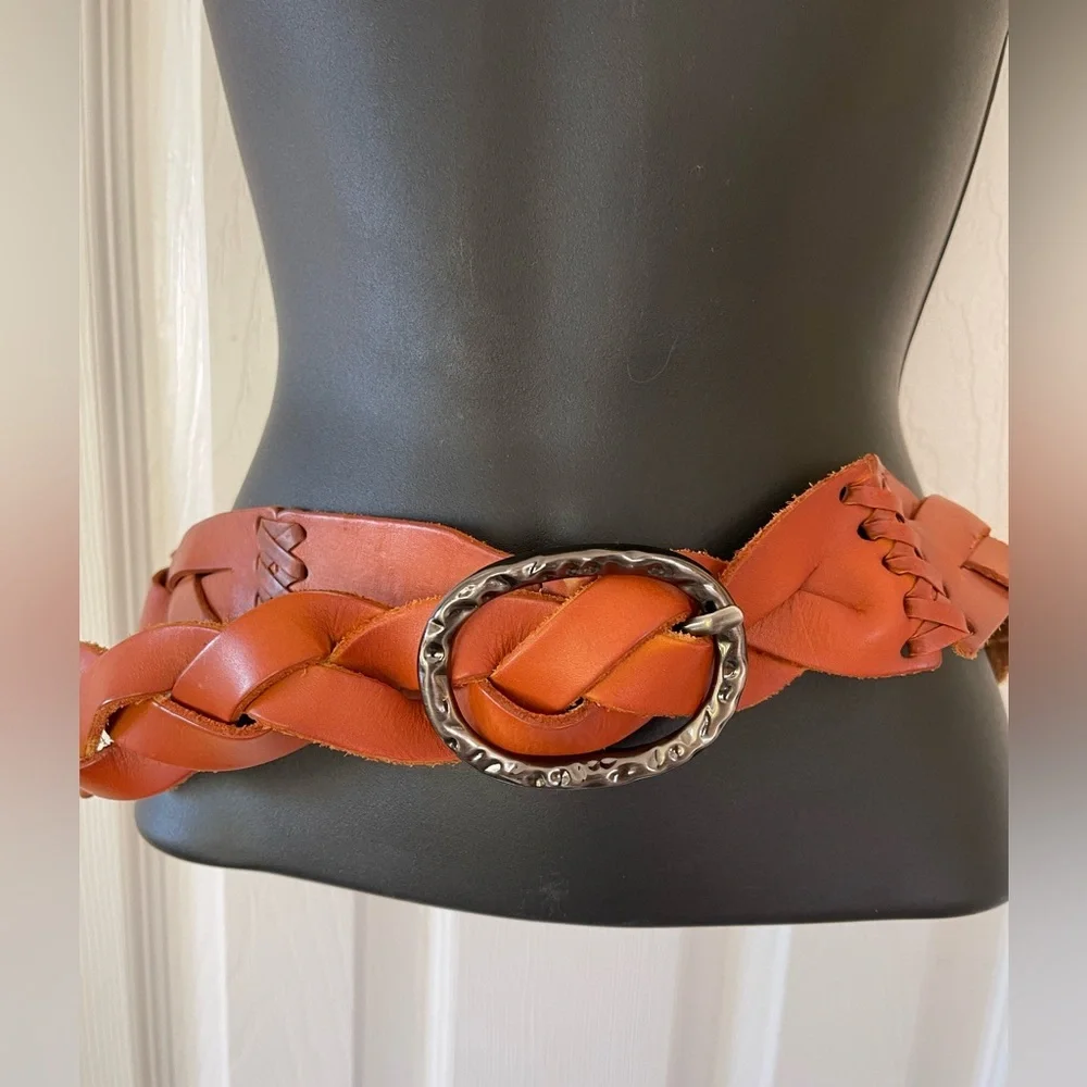 Genuine Leather Brown, Boho braided Belt Medium
