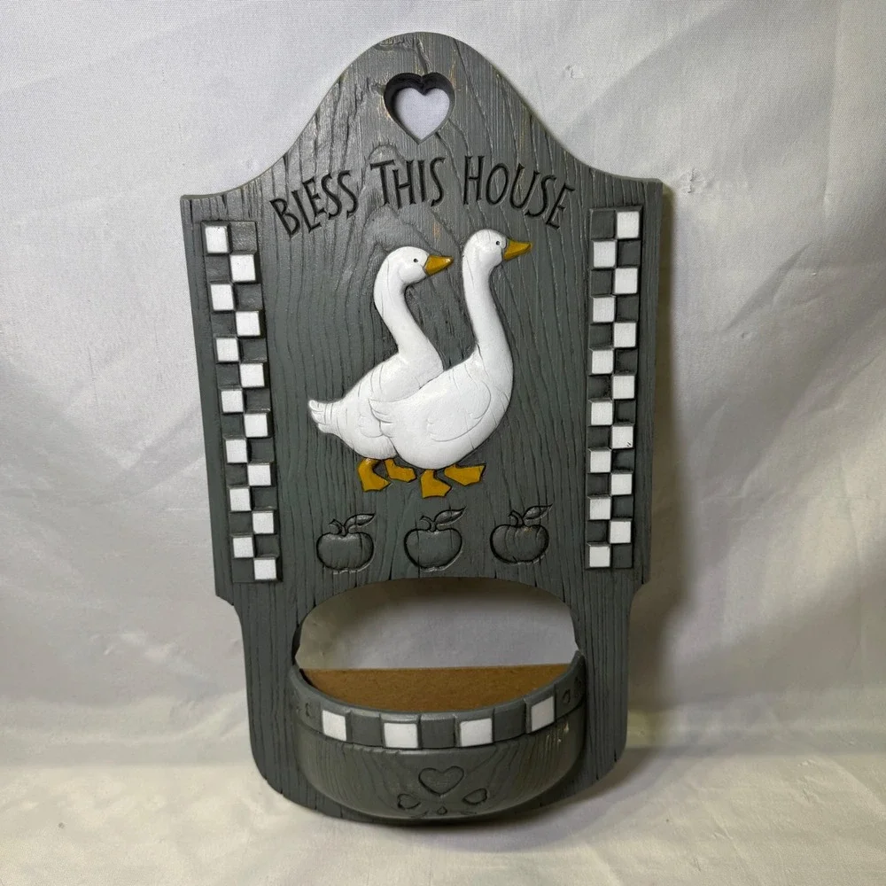 Vintage 1988 Burwood Products Bless This House Goose Wall Pocket 2869 A Grey