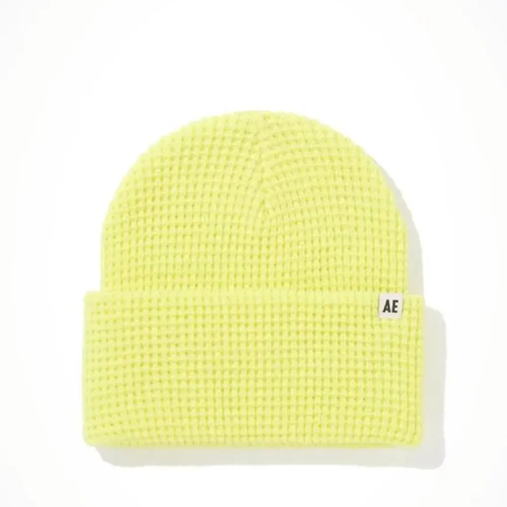 American Eagle Lime Yellow Waffle Knit Beanie NWT Green Unisex Winter Hat OS