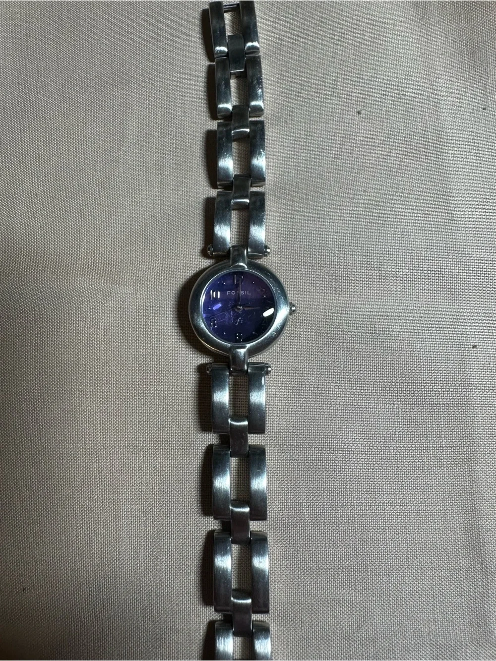 Fossil Silver-Tone Link Watch with Purple Dial