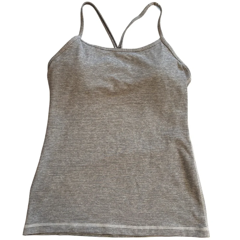 Lululemon Power Y Tank Top Grey Stripe Tonka Heathered Slate White Size 8