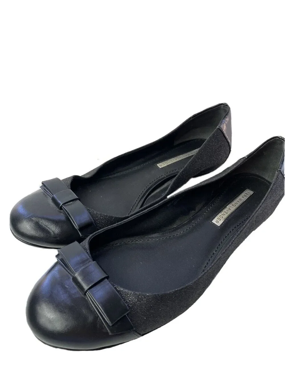9 M Vera Wang Lavender Collection Label Black Shimmer Ballet Flats Leather