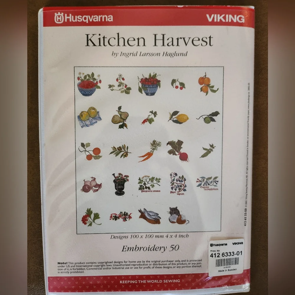 Kitchen Harvest Embroidery Disk #50 For Husqvarna Viking Designer 1 Embroidery