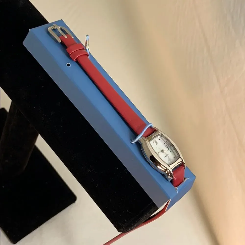 Diamond Accent Watch Mother Of Pearl Dial Red Band