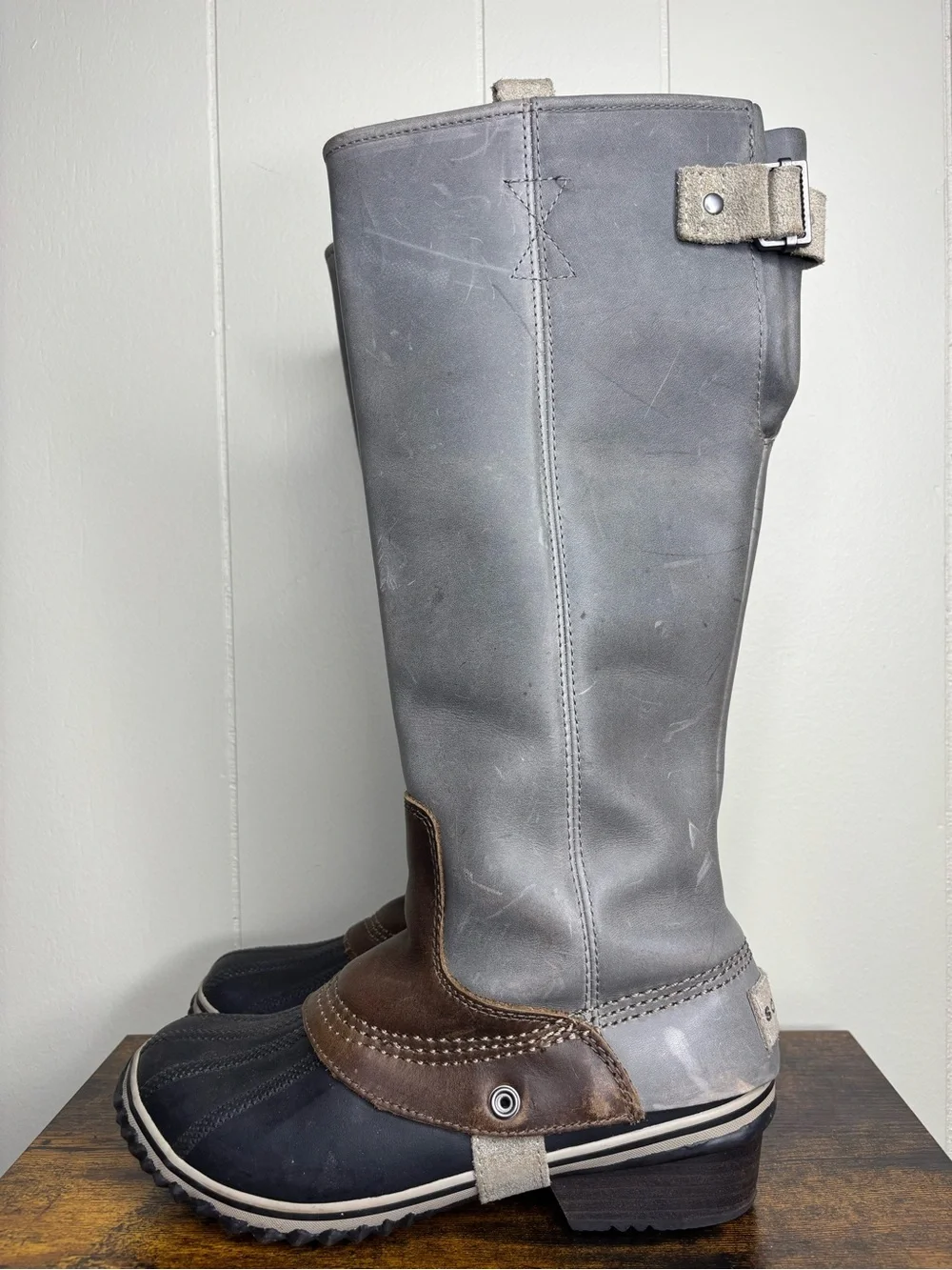 Sorel Slimpack Tall II Riding Boots Womens  Waterproof Leather Gray Size 7.5