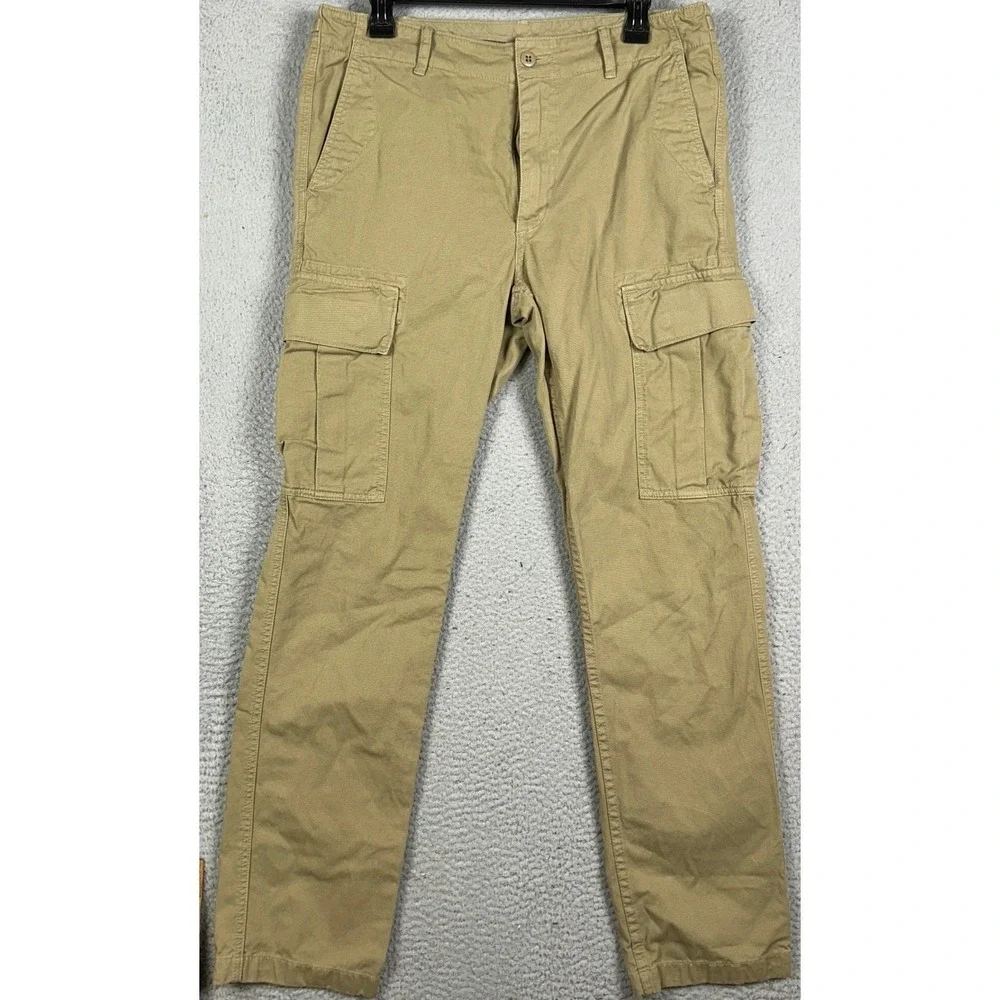 J Crew Pants Mens 32X32 Tan Cargo Utility Workwear Flat Front Straight Pockets