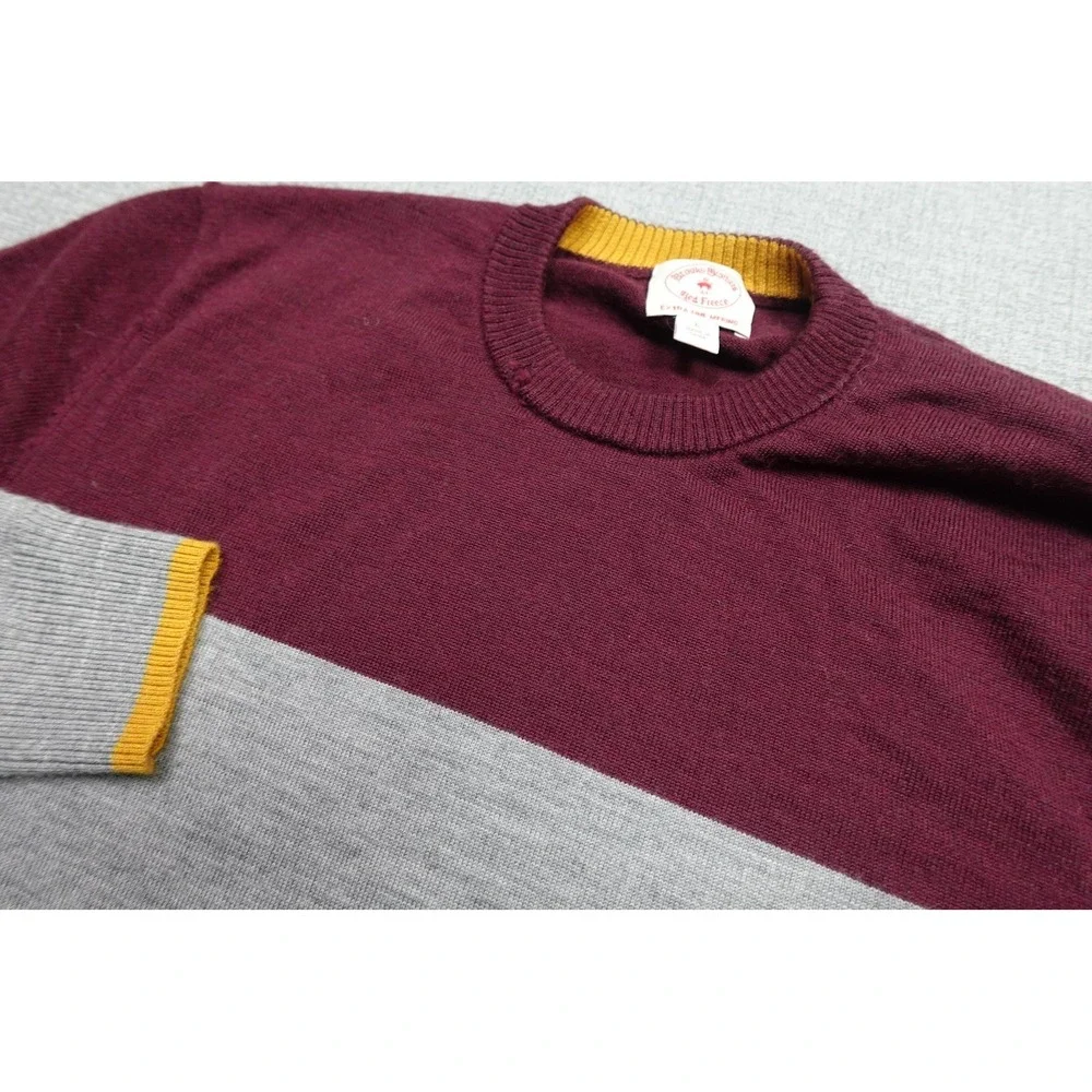 Brooks Brothers Red Fleece Sweater Mens Large Merino Wool Crewneck Colorblock