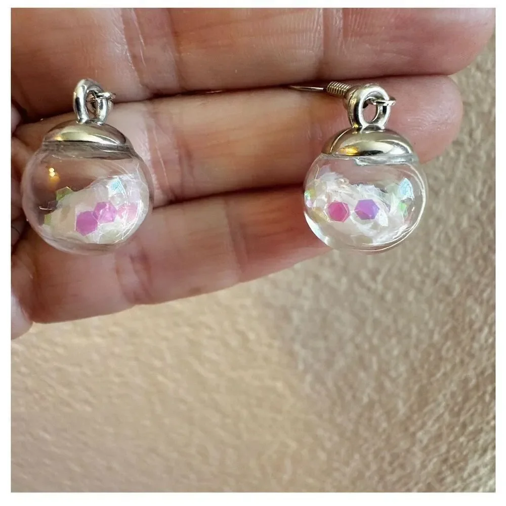 Silver tone glass confetti earrings silver tone