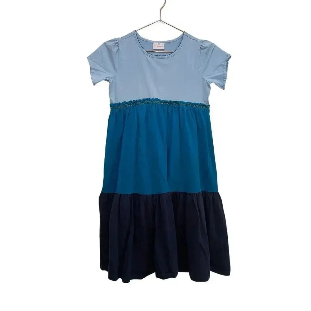 Hanna Andersson Blue Colorblock Twirl Power Maxi Dress Size 12/150 cm