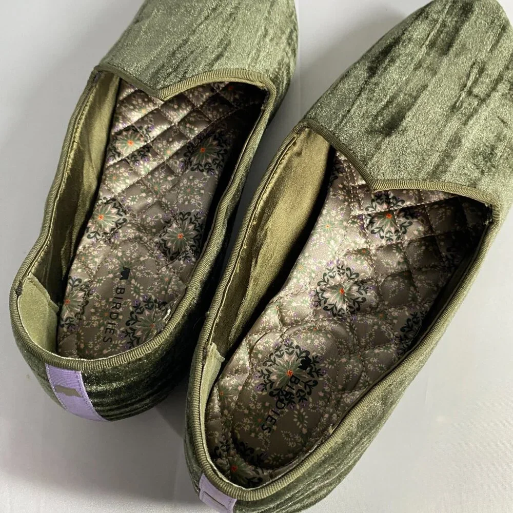 Birdies Olive Velvet Slip-On Loafers
