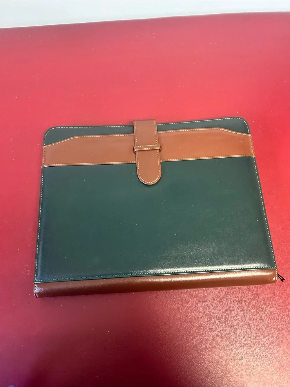 Vintage Two-Tone Green and Brown Leather Zip Folio Organizer NIB