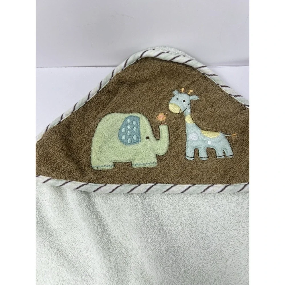 First Moments Hooded Terry Cloth Baby Bath Towel Cotton Green Safari Animal