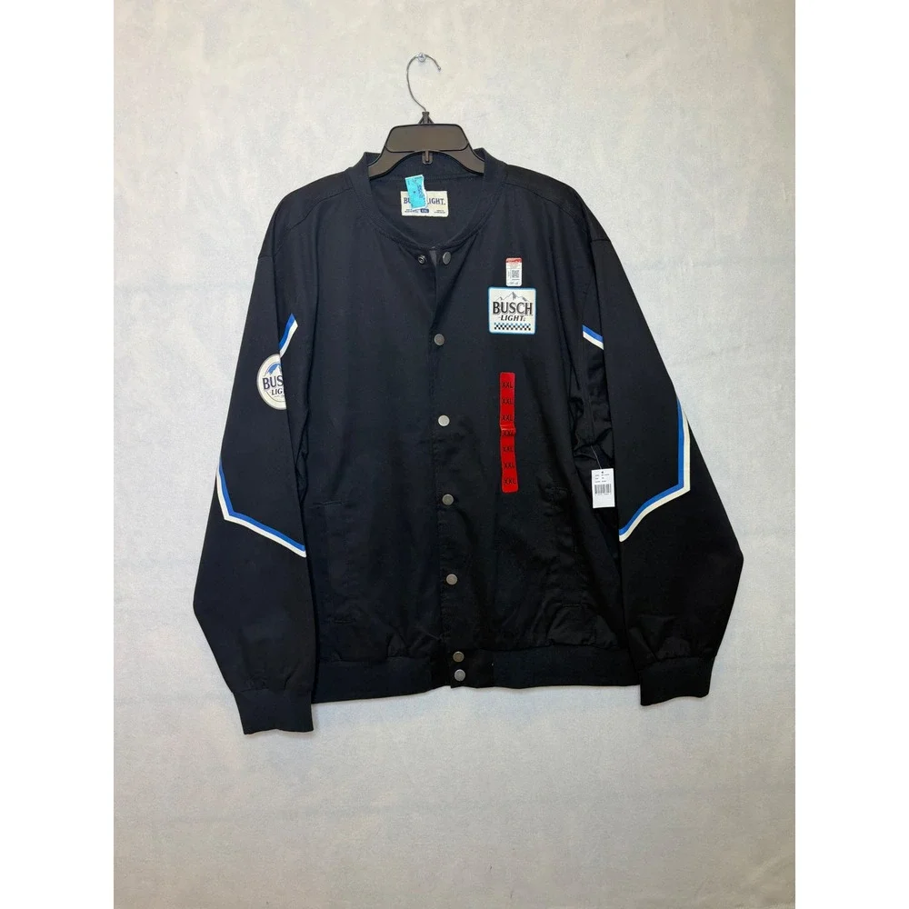 Busch Light Bomber Jacket‎ XXL Black Button Up Racing Jacket