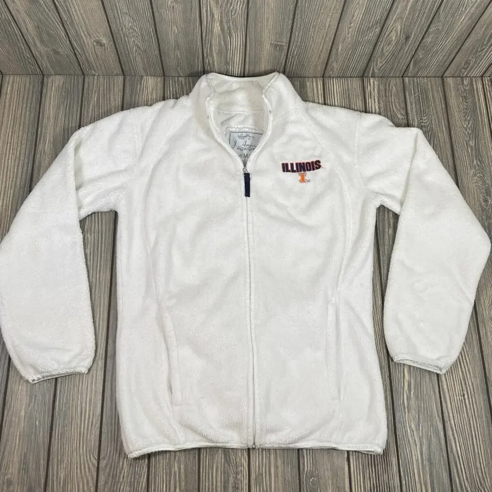 Illinois Fighting Illiini J America Vanity Zip Fleece‎ Jacket White Women Sz M
