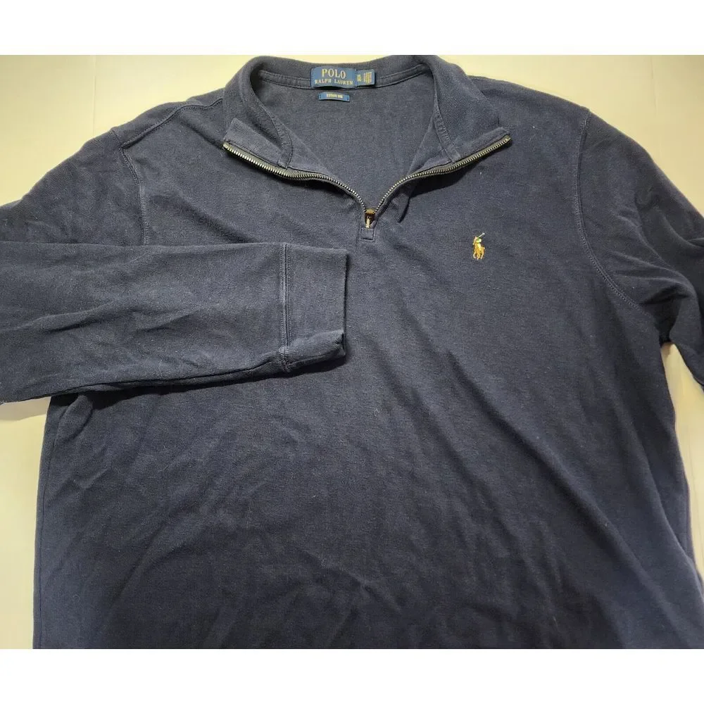 Polo Ralph Lauren Mens Size XL Estate Rib Blue Long‎ Sleeve 1/4 Zip Pullover