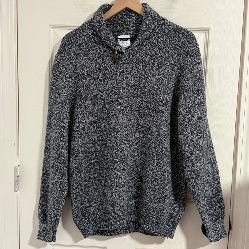 Shawl Collar Sweater Mens Large Knit Wool Chunky Preppy Old Money Academia