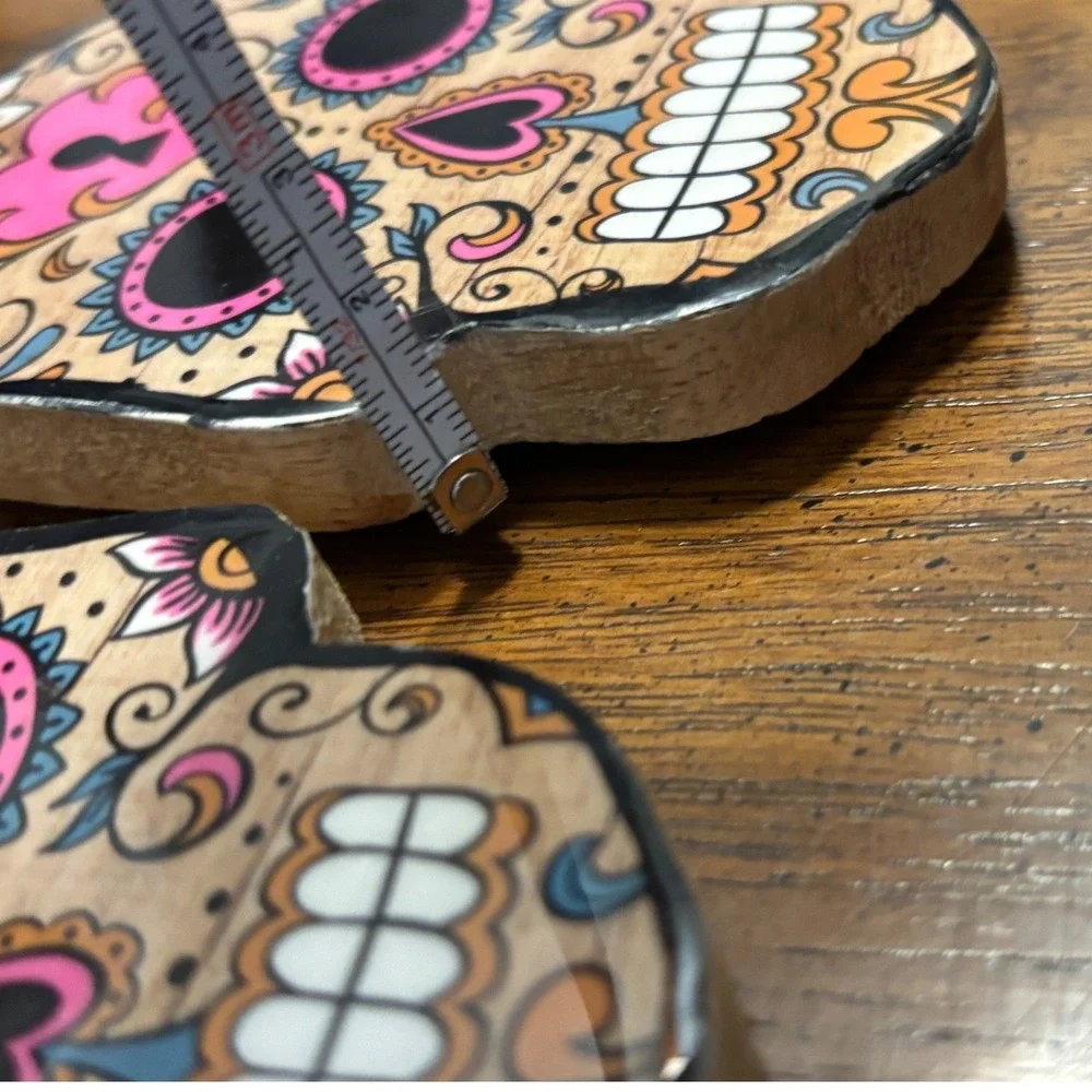 Set of 2 Wood Sugar Skull Coasters Day of the Dead Dia de los Muertos Multicolor