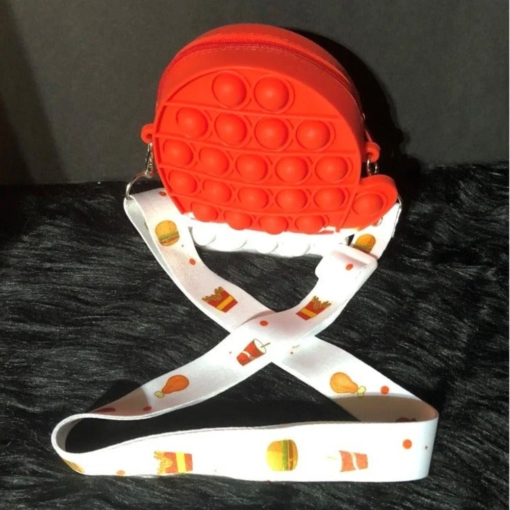 Red & White‎ Mitten Shaped Silicone Sensory Fidget Pop Crossbody NEW