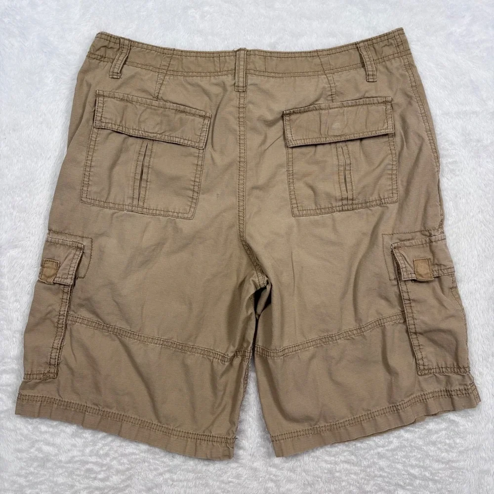 Y2K OP Cargo Shorts Mens‎ 34 Sand Khaki Ripstop Cotton Multi Pocket Street Surf