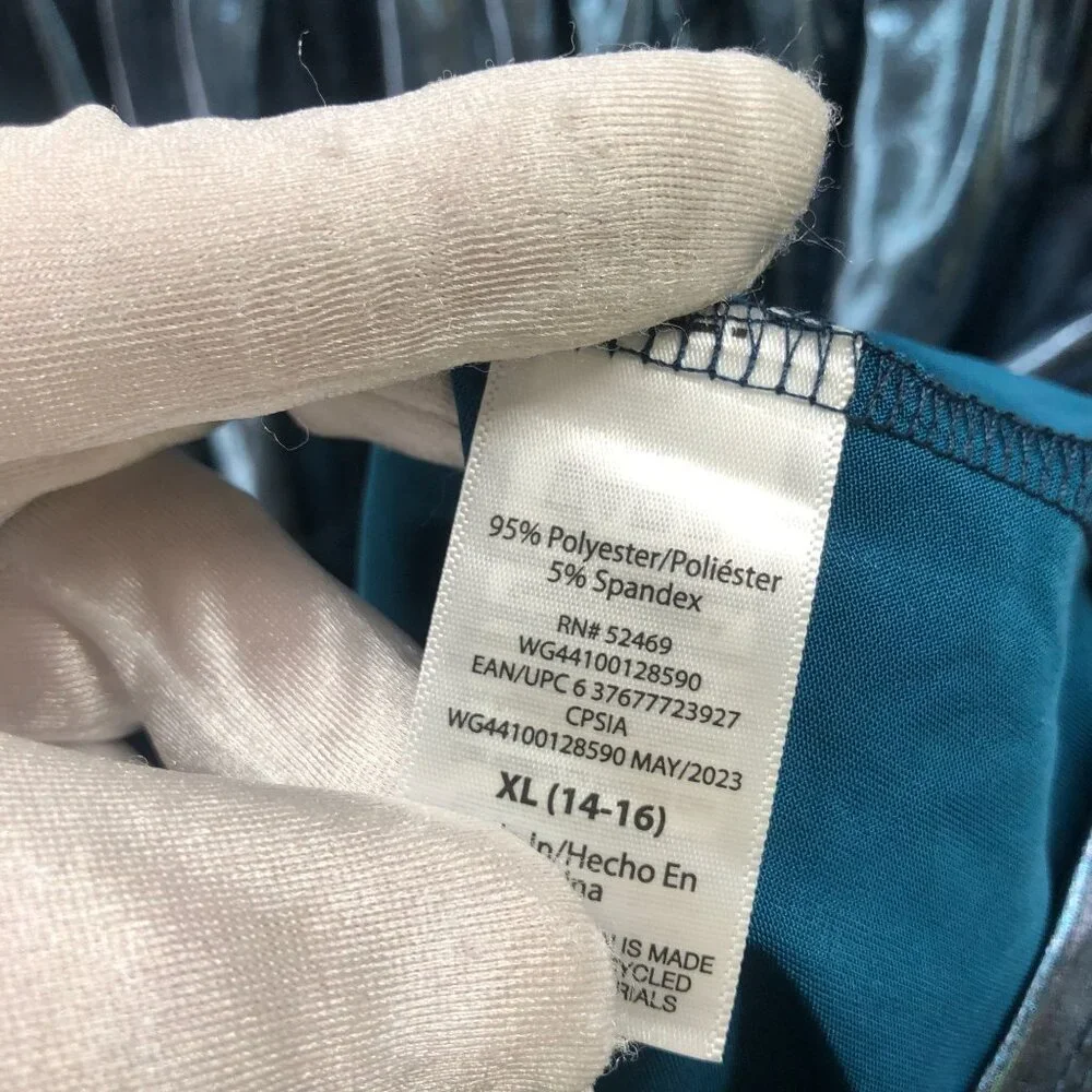 Wonder Nation Girls XL (14-16) Metallic Party Dress Teal Puff Sleeve‎ Midi