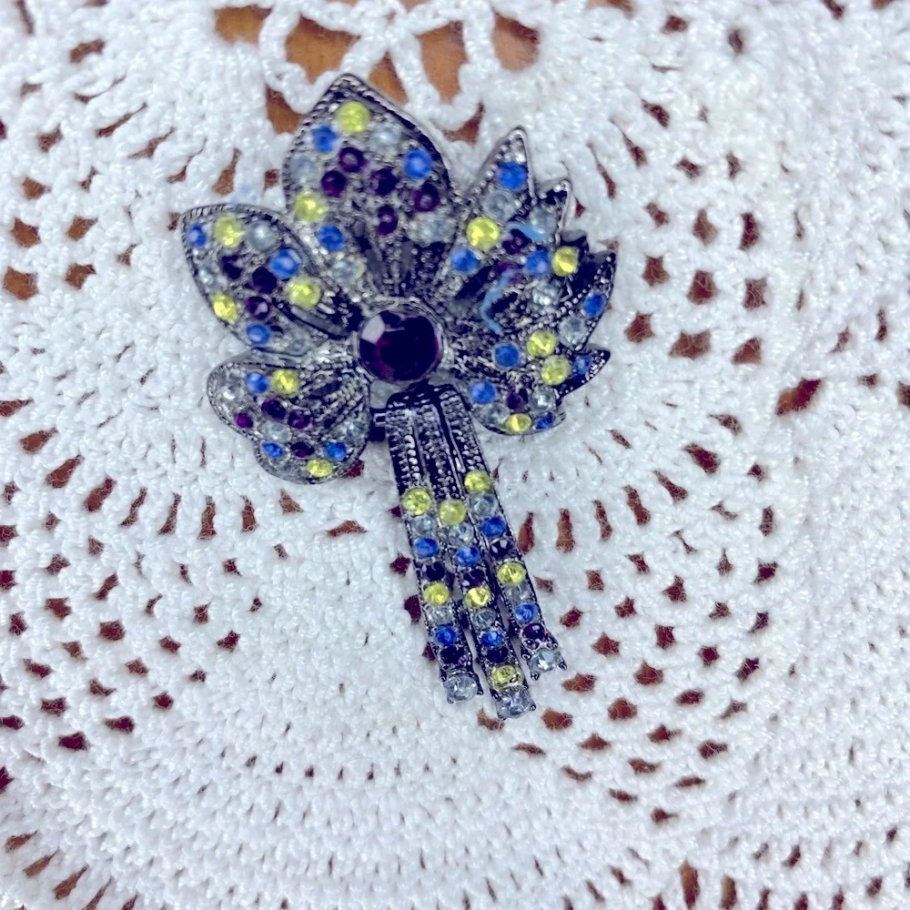Vintage Silver and Purple Floral Brooch